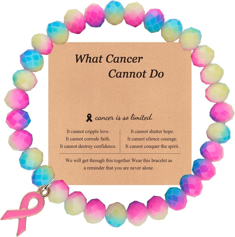 Breast Cancer Bracelets Natural Stone What Cancer Cannot Do Inspirational Bracelet for Women Pink Ribbon Cancer Awareness Handmade Beaded Encouragement Gift With Message Card